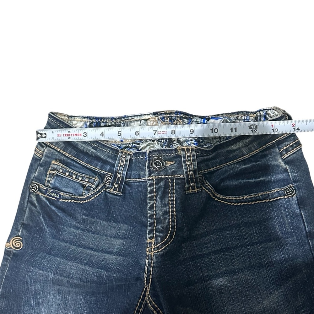 Adiktd Bootcut Jeans Womens Mid Rise‎ Embellished Stretch Blue Denim 2/w27 - Picture 6 of 8